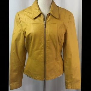 M.S. Maxima Mustard Yellow Leather Jacket; Small